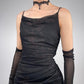 Robe de soirée longue et élégante en mousseline de soie, noire, brillante, vintage, à la mode, exquise, à bretelles spaghetti, à volants, robe de bal, robe de soirée, robe de bal nv3756