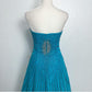 Robe de soirée longue en satin bleu, magnifique, brillante, exquise, perles, élégante, élégante, en mousseline de soie, robe de bal formelle, robe de soirée, nv3645