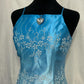 Blau Vintage Mode Gradienten Floral Perlen Elegante Lange Satin Party Kleid Abendkleid Ballkleid nv4600