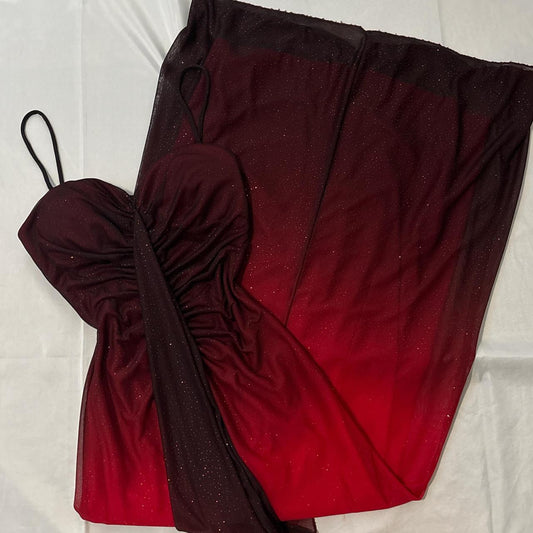 Rot schwarz glänzend elegante lange Chiffon Partykleid Abendkleid Ballkleid nv4595