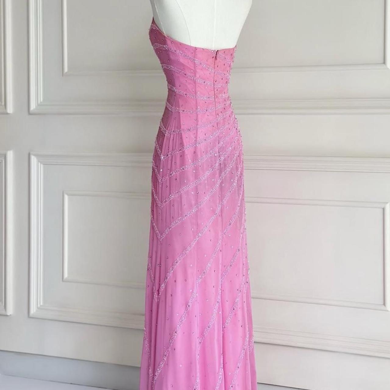 Robe de soirée vintage rose style bohème années 90, broderie de perles de cristal, décolleté en cœur, longue, robe de bal, robe de soirée, nv4409