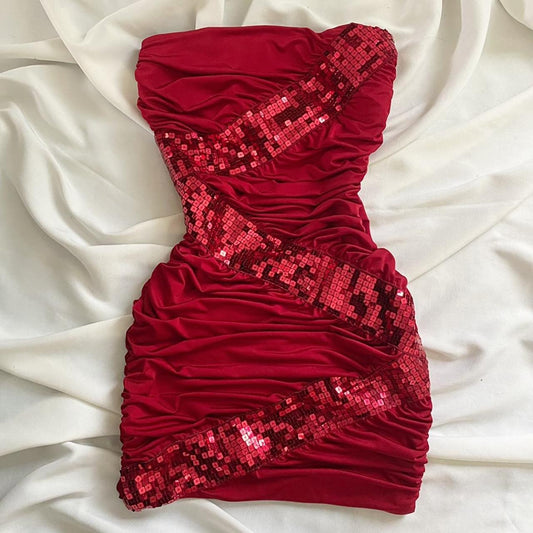 Robe d'anniversaire courte élégante à paillettes rouges, robe de soirée, robe de cocktail, robe de retour à la maison, nv4532