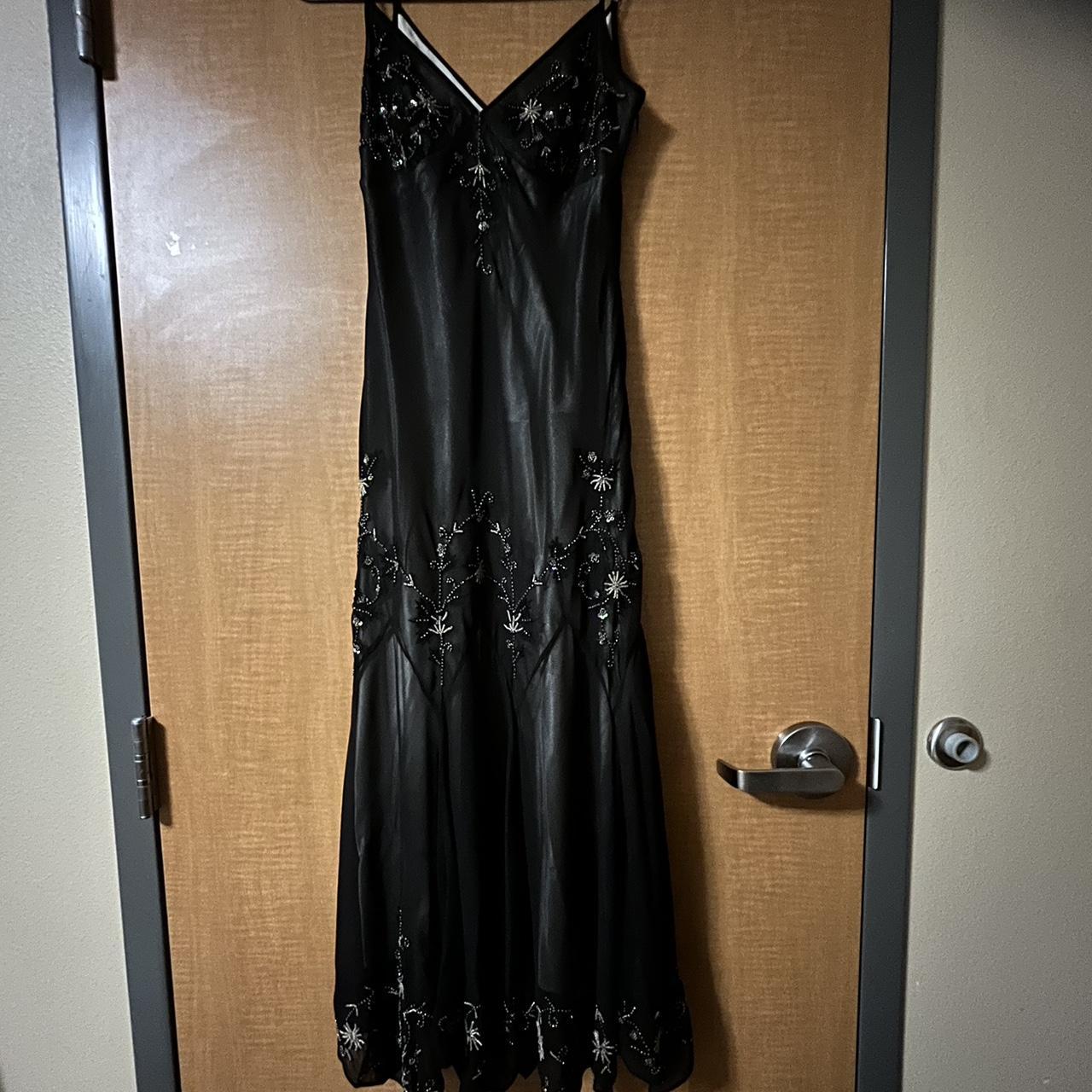 Robe de soirée longue en mousseline de soie marron et noire, exquise, à bretelles spaghetti perlées, pour femme, robe de bal, robe de soirée nv3744