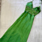Robe de soirée longue en satin vert brillant et perlé, élégante et brillante, nv4562