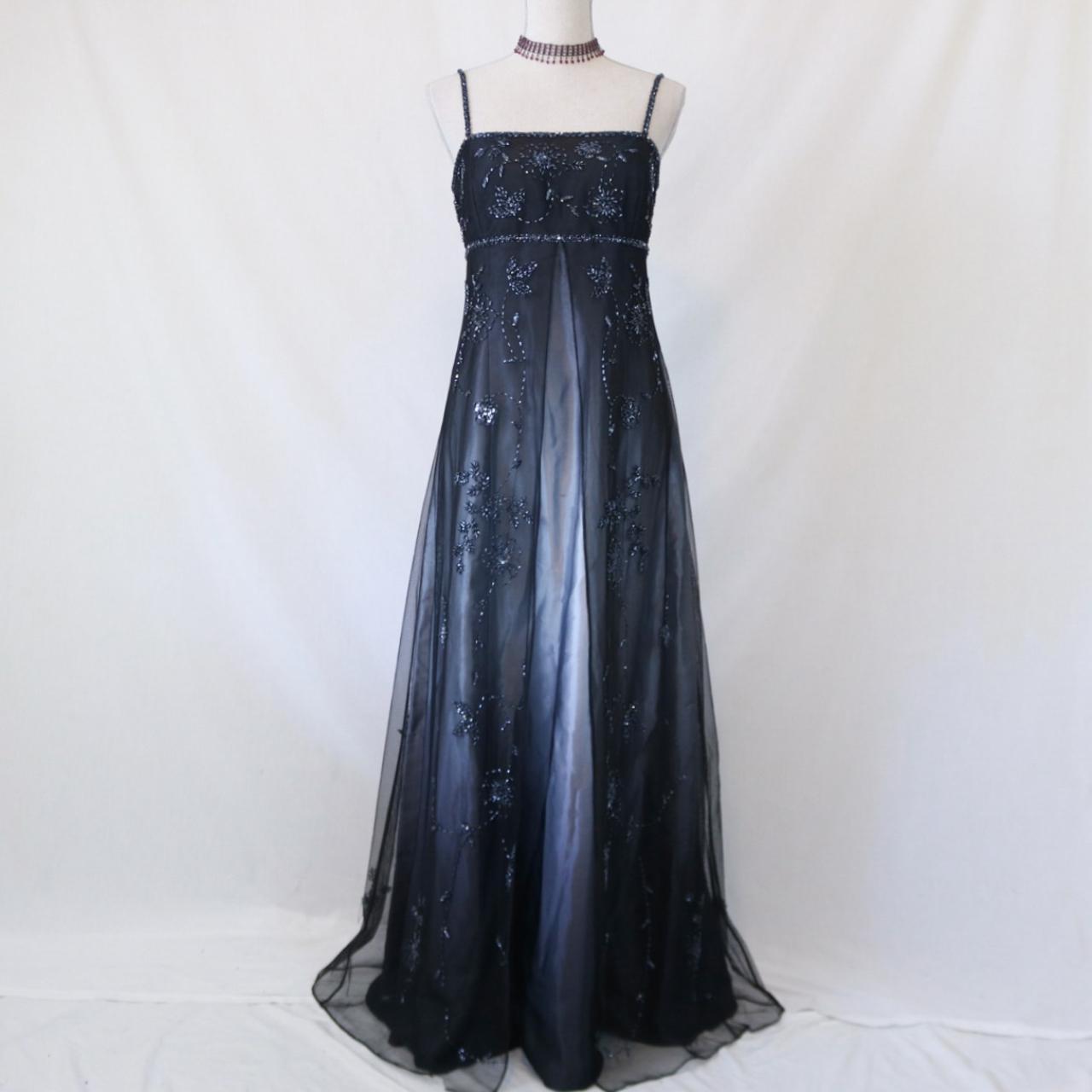 🥀 Robe Empire Vintage Argent et Noir Paillettes Ombre Perlée Taille Haute Longue Tulle Robe de Bal Robe de Soirée Robe de Soirée nv4981