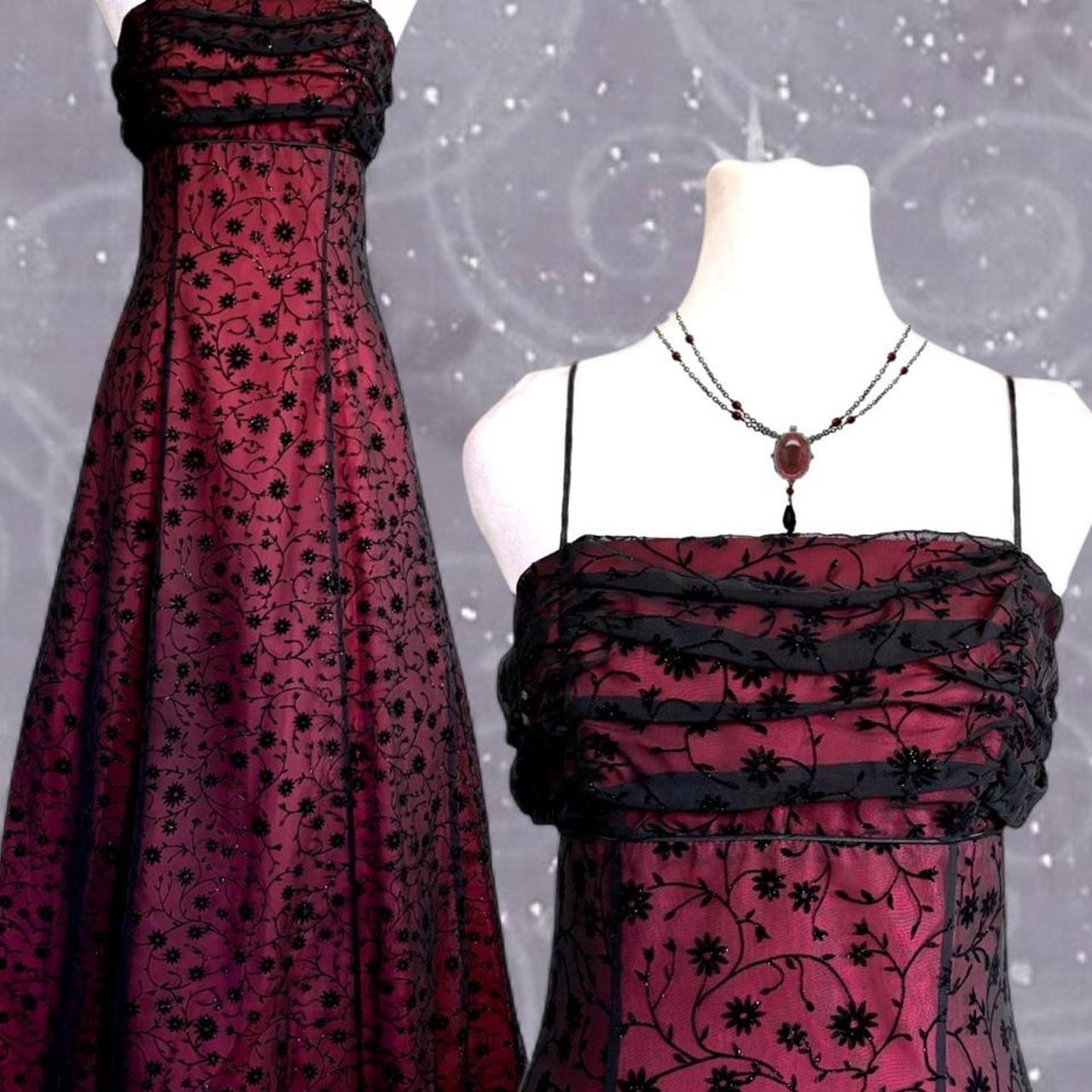 NiceVestidos-Burgundrotes Blumenkleid Vintage-Kleid Damen Exquisites langes Tüll-Ballkleid NV5644