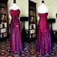 Robe de soirée longue en mousseline fuchsia, élégante, à bretelles spaghetti, style rétro, nv3718