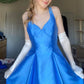 Blaues elegantes langes rückenfreies Satin-Ballkleid, Abendkleid, Partykleid, nv4215