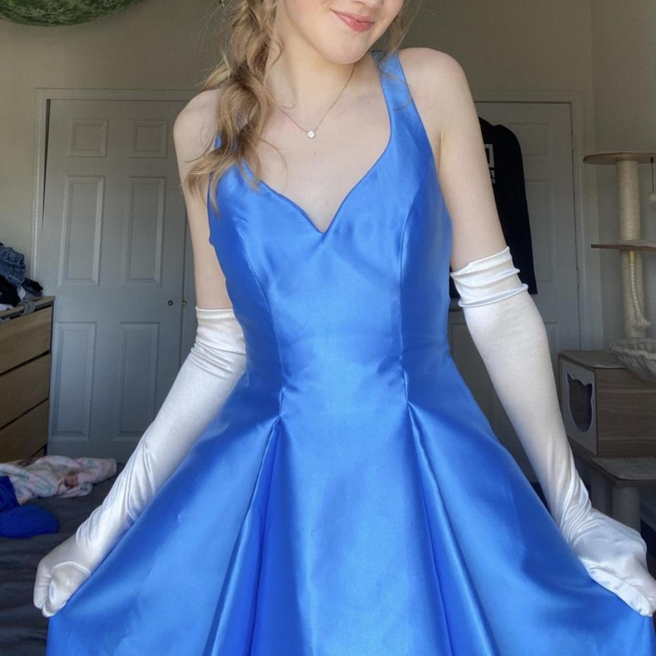 Blaues elegantes langes rückenfreies Satin-Ballkleid, Abendkleid, Partykleid, nv4215