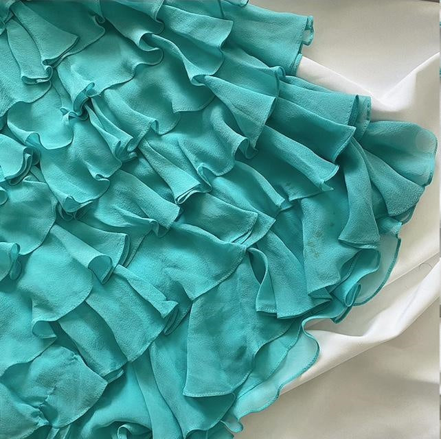 Robe de soirée en mousseline de soie à volants bleus, robe de bal, robe d'anniversaire, robe de soirée, nv4538