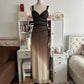 Robe longue à paillettes unique et élégante, dégradé marron et crème, robe de soirée vintage en mousseline de soie et tulle, robe de bal, robe de soirée, robe de bal nv4249