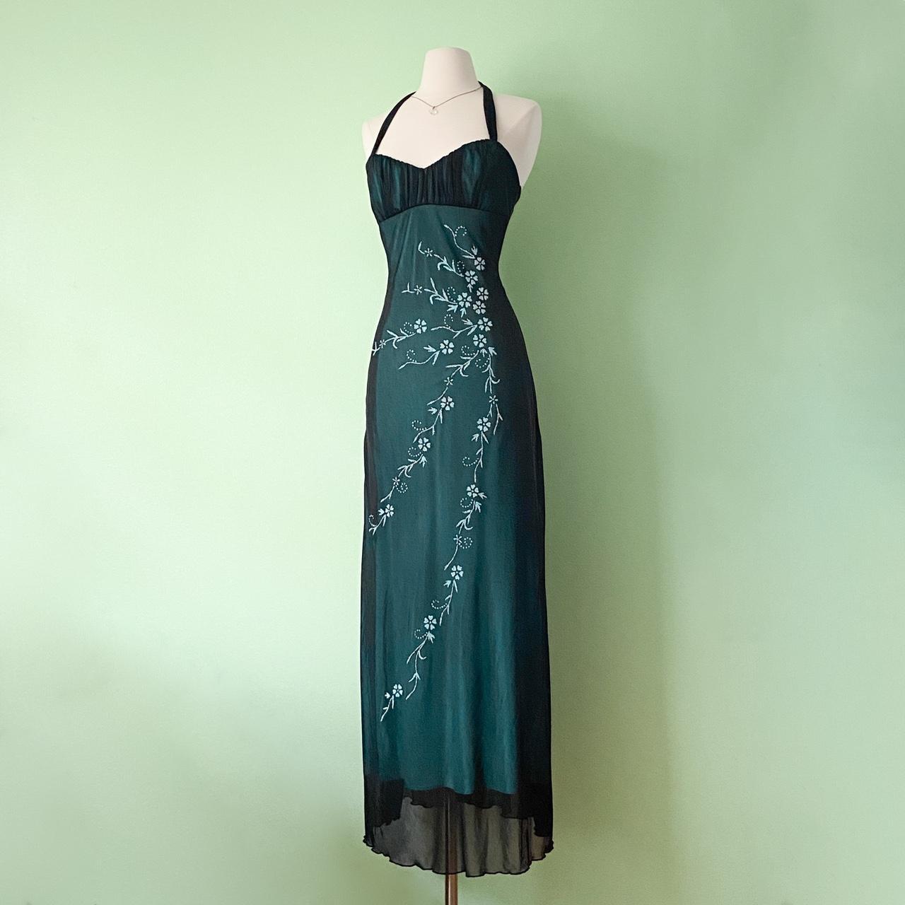 NiceVestidos - Robe de bal longue en mousseline de soie, motif floral et perles, style vert exquis, NV5653