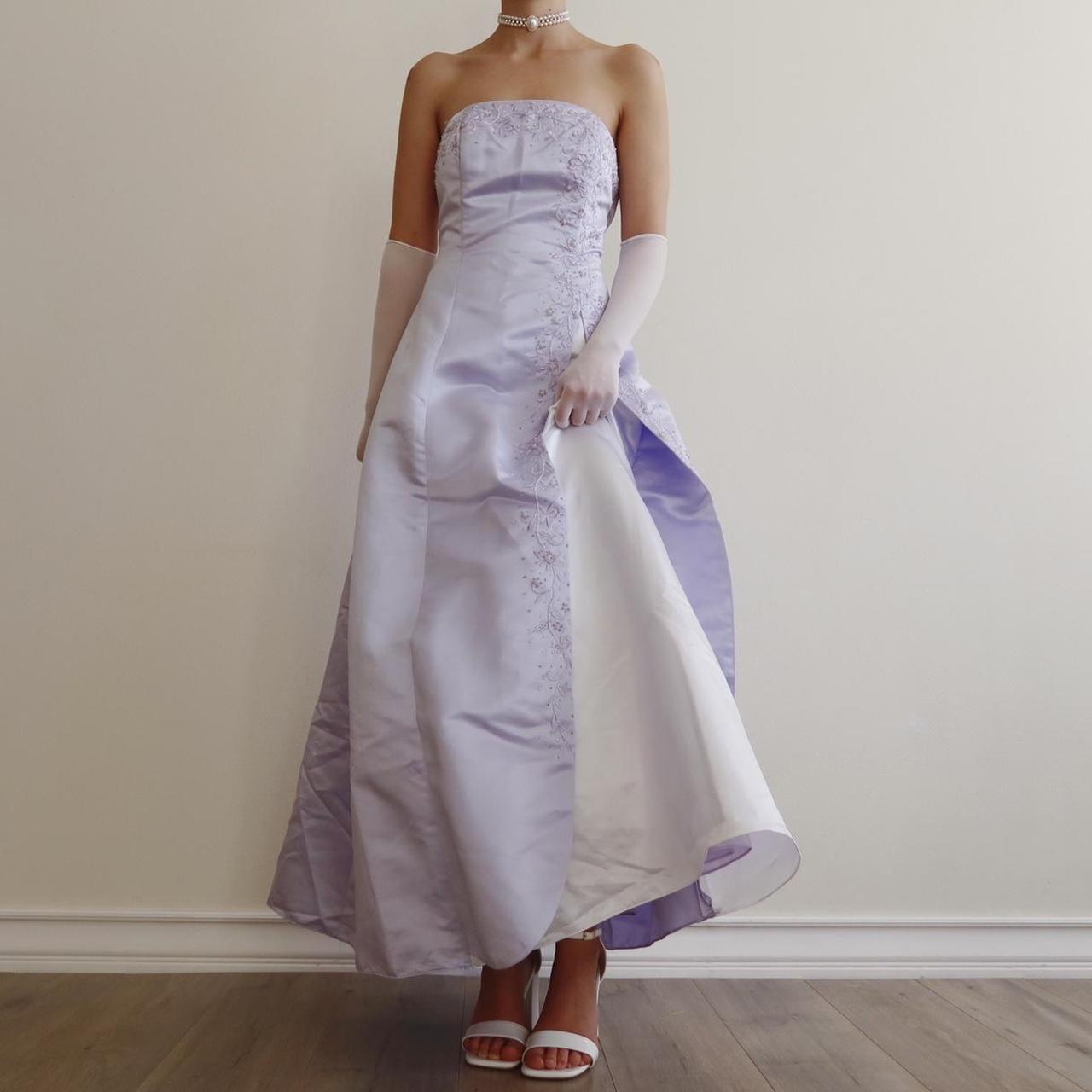 Robe de soirée longue en satin et tulle, tenue de bal élégante et raffinée, style vintage, violet clair, motif floral, perles, pour anniversaire, nv4001