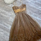 Robe de soirée courte en mousseline de soie à paillettes florales dorées Y2K marron, robe de bal, robe de soirée, robe de fête d'anniversaire, robe de banquet nv4564