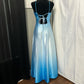Blau Vintage Mode Gradienten Floral Perlen Elegante Lange Satin Party Kleid Abendkleid Ballkleid nv4600