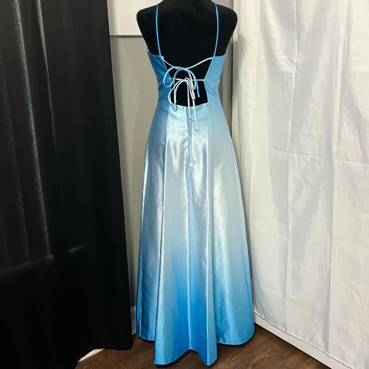Blau Vintage Mode Gradienten Floral Perlen Elegante Lange Satin Party Kleid Abendkleid Ballkleid nv4600