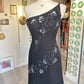 Black one shoulder beaded floral midi chiffon ball gown evening dress party dress nv4244