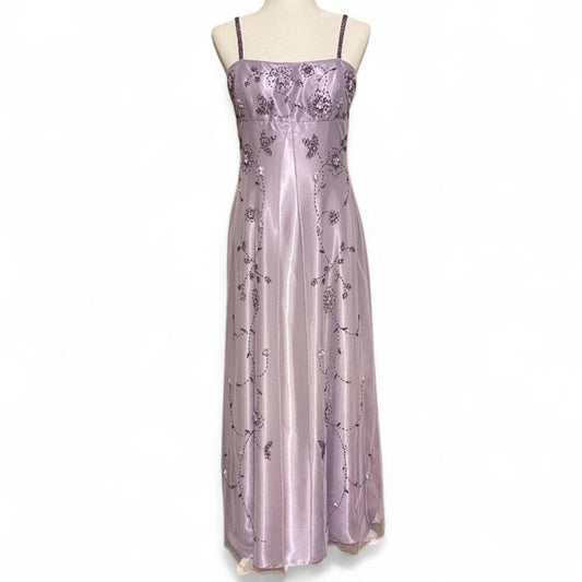 Lavendel-lila, exquisites, perlenbesetztes Spaghettiträger-Kleid aus langem Chiffon im Retro-Stil, Ballkleid NV5411