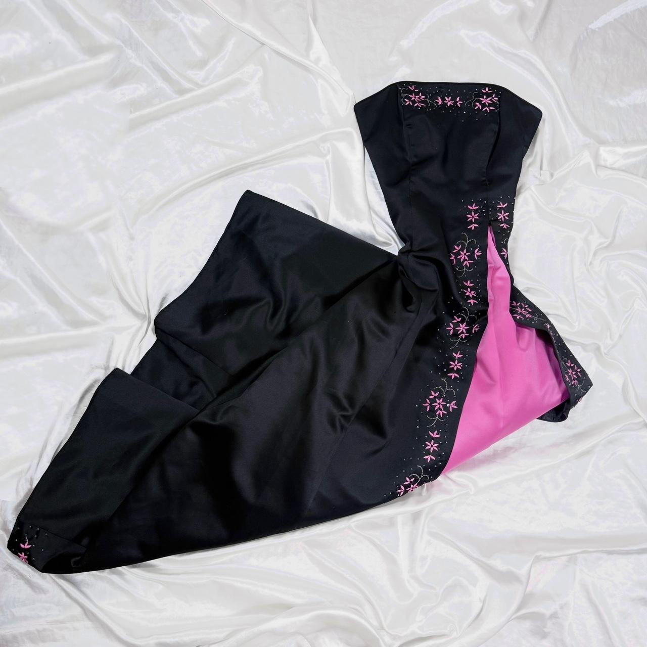 Robe de bal longue en satin à fleurs exquises, noire, rose, violette, années 90, nv5373