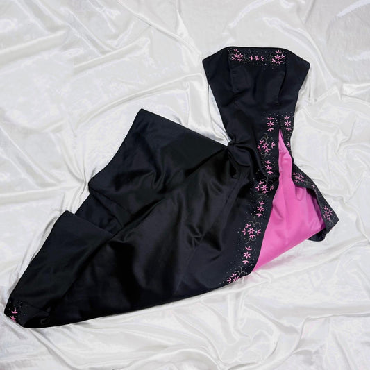 Robe de bal longue en satin à fleurs exquises, noire, rose, violette, années 90, nv5373