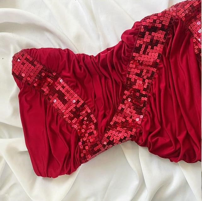 Red Sequin Elegant short Birthday Dress Party Dress Homecoming Dress Cocktail Dress nv4532