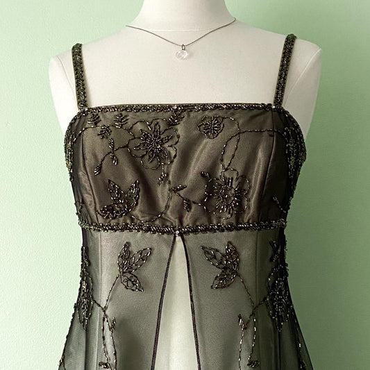 NiceVestidos - Robe longue en tulle doré à fleurs délicates et perles, style vintage, pour femme, NV5647