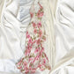 Robe de soirée longue en mousseline de soie rose à fleurs, élégante, robe de bal, nv4599