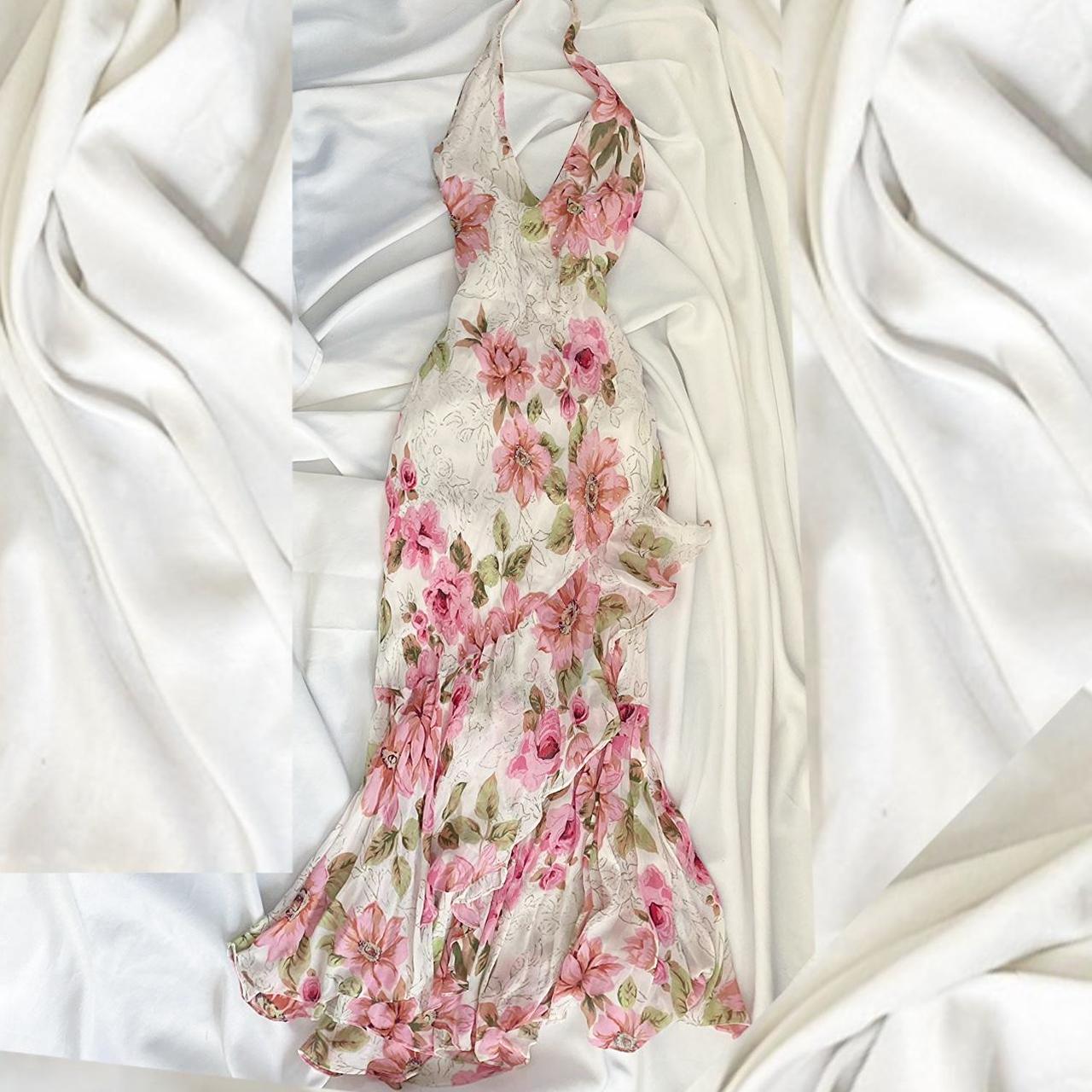 Robe de soirée longue en mousseline de soie rose à fleurs, élégante, robe de bal, nv4599