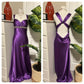 Robe de soirée longue en satin violet, style vintage, exquise, perlée, longueur au sol, robe de bal, robe de soirée nv3704