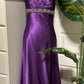 Robe de soirée longue en satin violet, style vintage, exquise, perlée, longueur au sol, robe de bal, robe de soirée nv3704