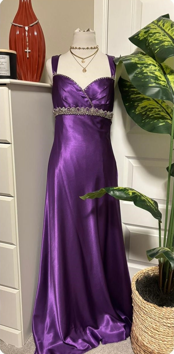 Robe de soirée longue en satin violet, style vintage, exquise, perlée, longueur au sol, robe de bal, robe de soirée nv3704
