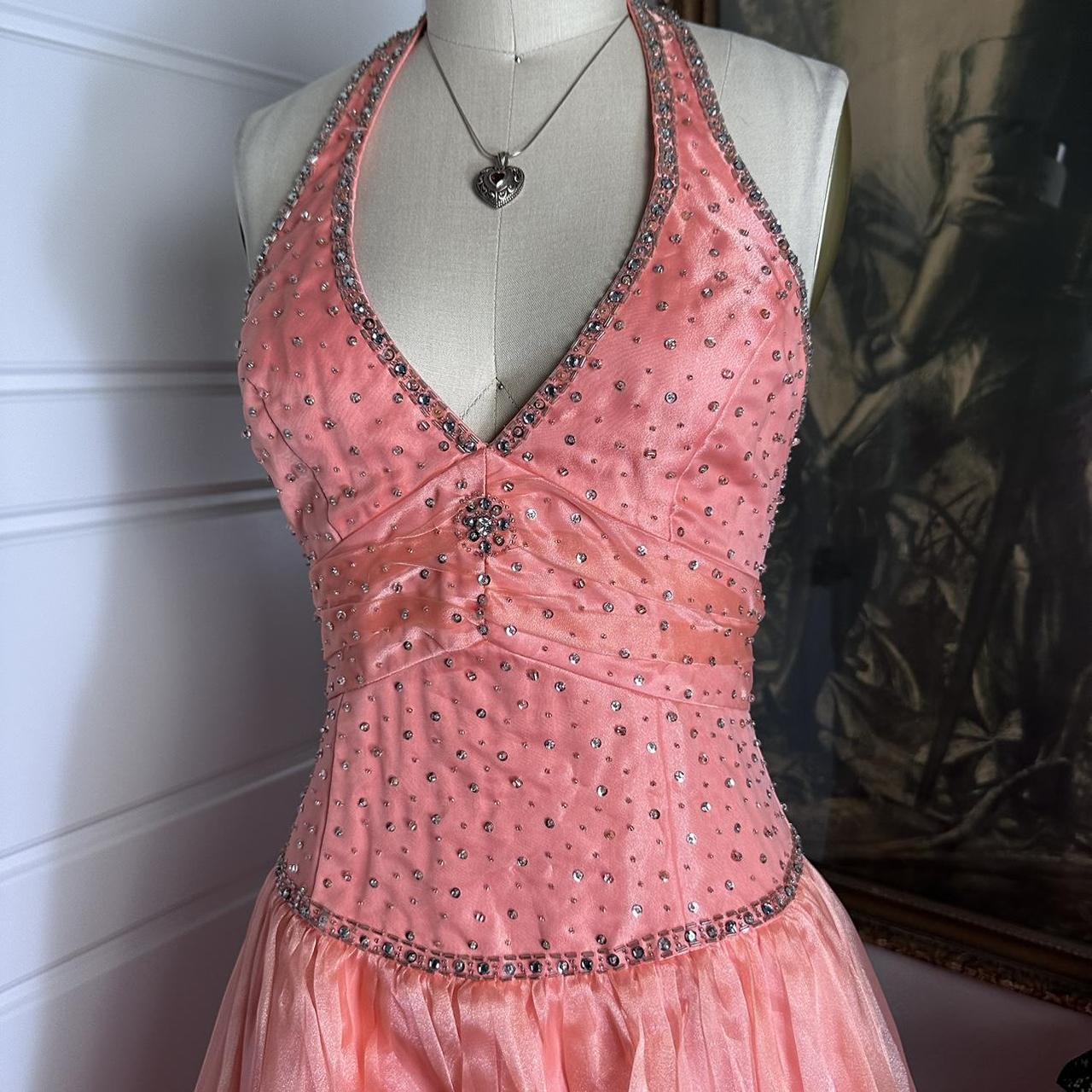 Pink Orange Shiny Retro Fashion Strapless V-Neck Exquisite Beading Long Elegant Tulle Satin Backless Ball Gown Evening Gown Party Dress nv3670
