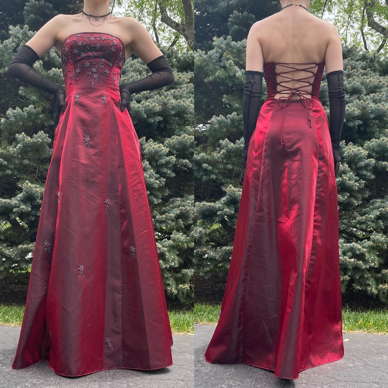 Robe de soirée longue en tulle bordeaux, élégante et vintage, à bretelles spaghetti et perles, style bal de promo, nv3757