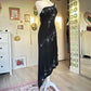 Black one shoulder beaded floral midi chiffon ball gown evening dress party dress nv4244