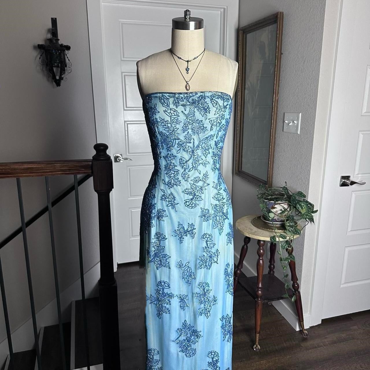 Blaues Retro-Mode-Elegantes Luxus-Wunderschönes Exquisites Ganzkörper-Perlen-Lang-Tüll-Ballkleid-Abendkleid-Partykleid-Abschlussballkleid nv3923