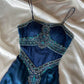 💙Magnifique et unique robe de bal longue en mousseline de soie ombrée à perles bleues et vertes nv5381