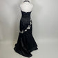 Schwarz und weiß schöne elegante Mode exquisite Blumen Spaghetti-Trägern lange Satin bodenlangen Ballkleid Abendkleid Partykleid nv3729