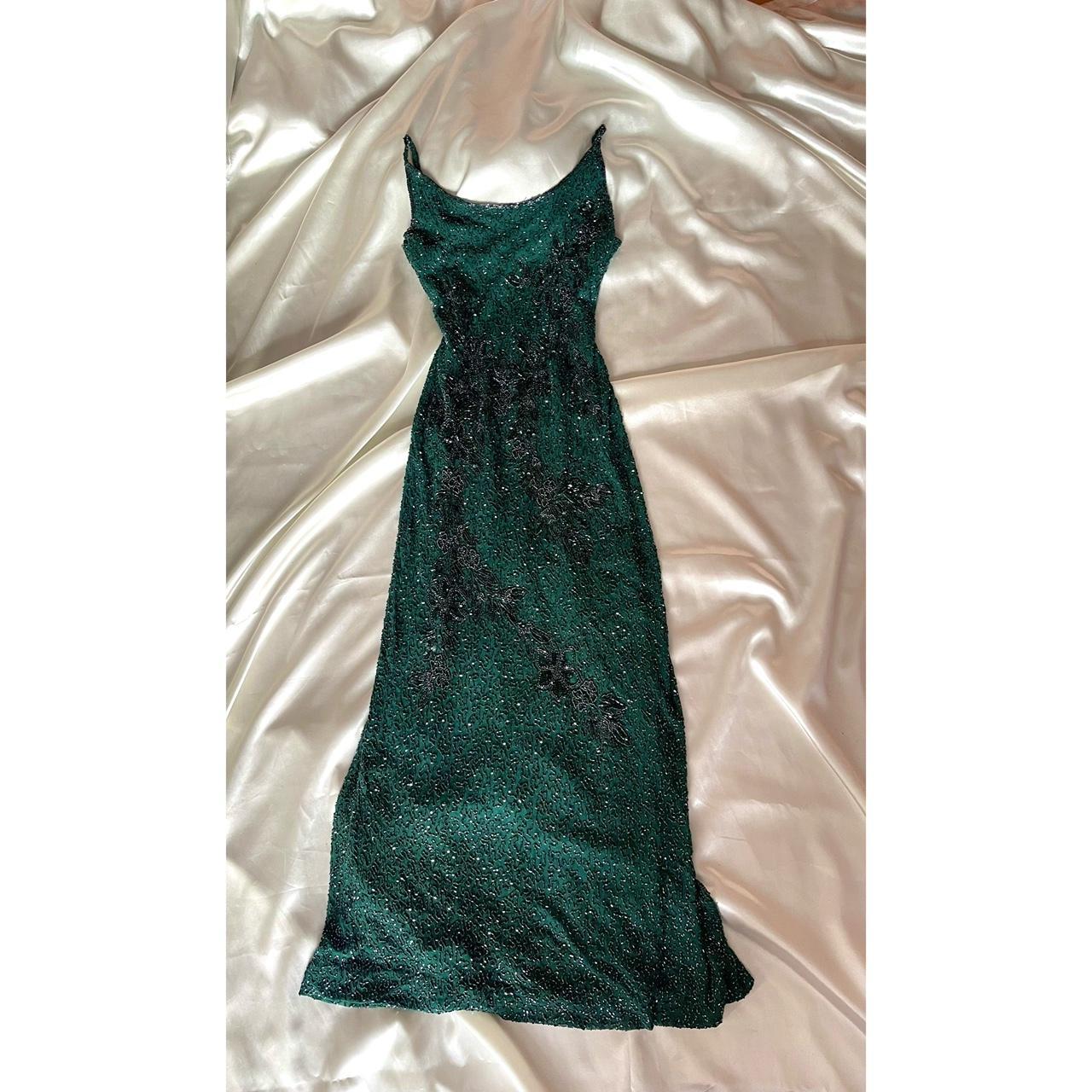 Superbe et élégante robe de bal longue rétro verte à perles exquises nv5383