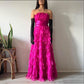 Robe de soirée longue rose élégante en dentelle, à volants, style princesse, nv3747