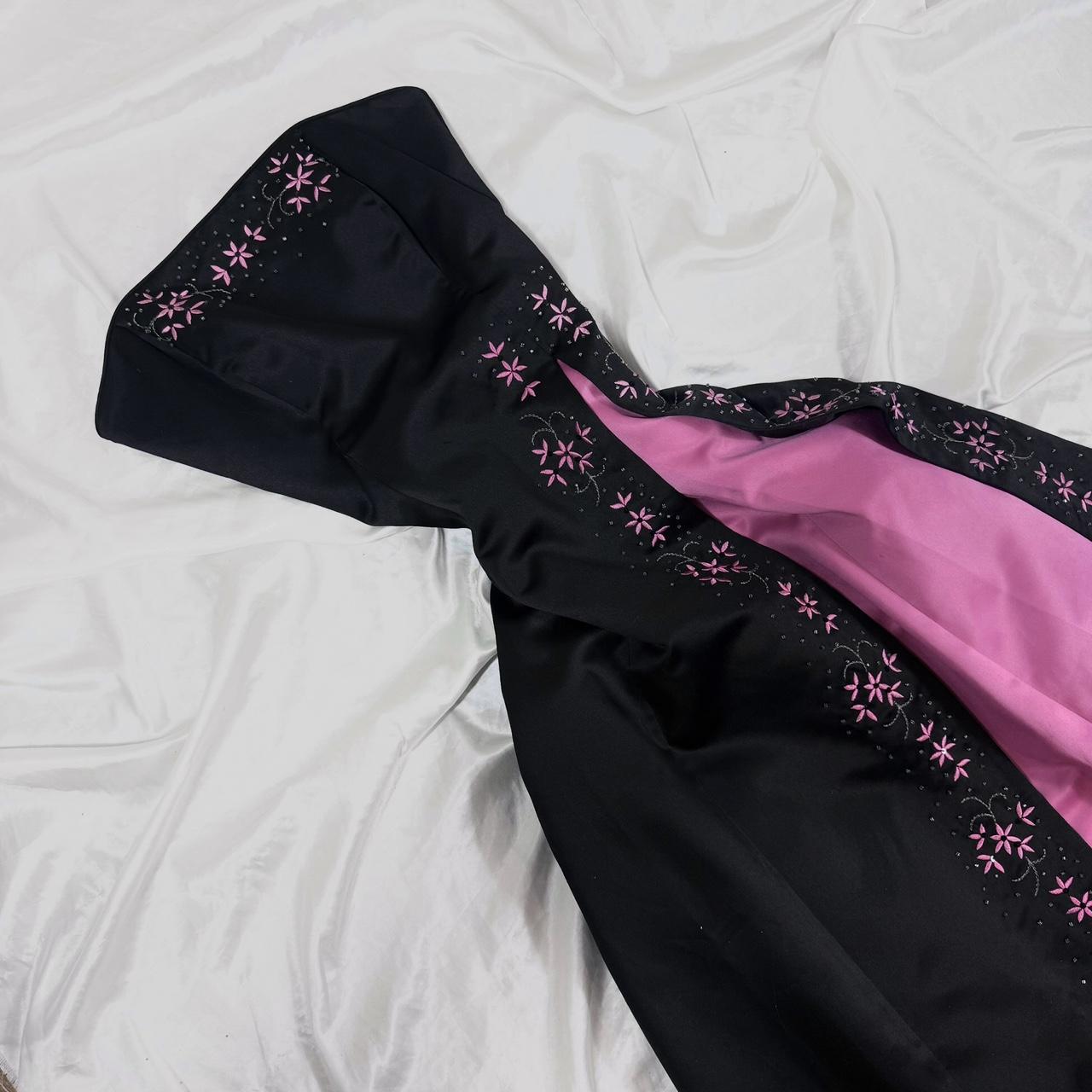 Robe de bal longue en satin à fleurs exquises, noire, rose, violette, années 90, nv5373