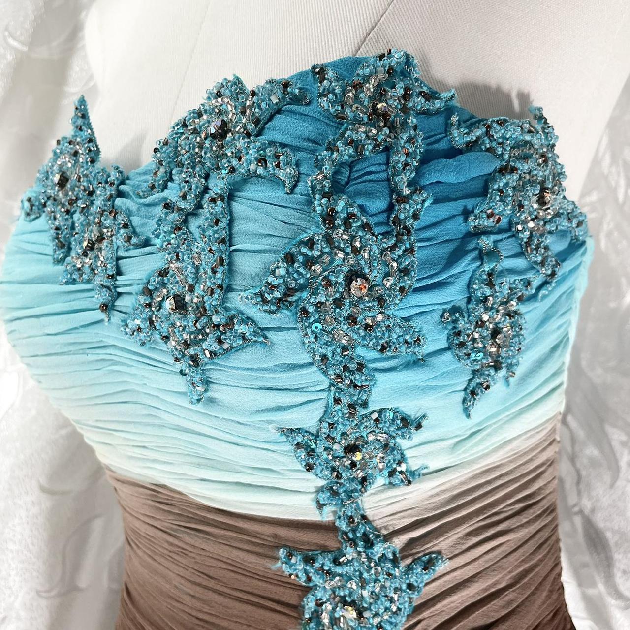 Robe sirène longue en mousseline de soie, dégradé bleu-marron, exquise, perlée, robe de bal nv5417