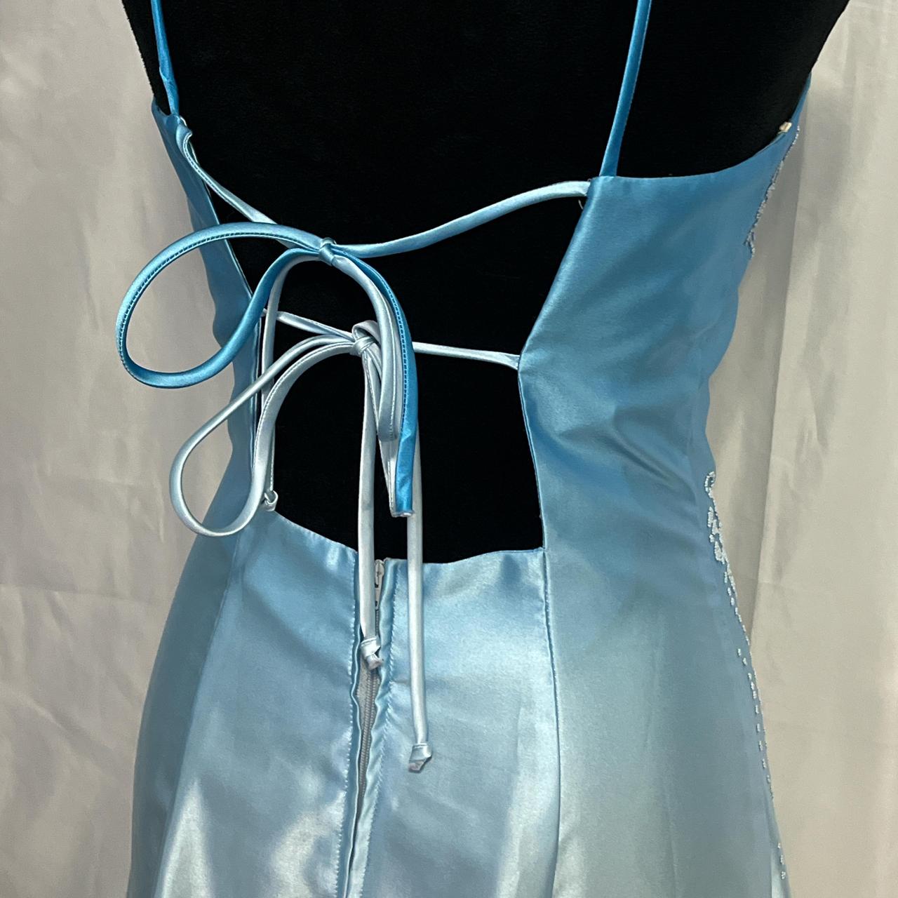 Blau Vintage Mode Gradienten Floral Perlen Elegante Lange Satin Party Kleid Abendkleid Ballkleid nv4600