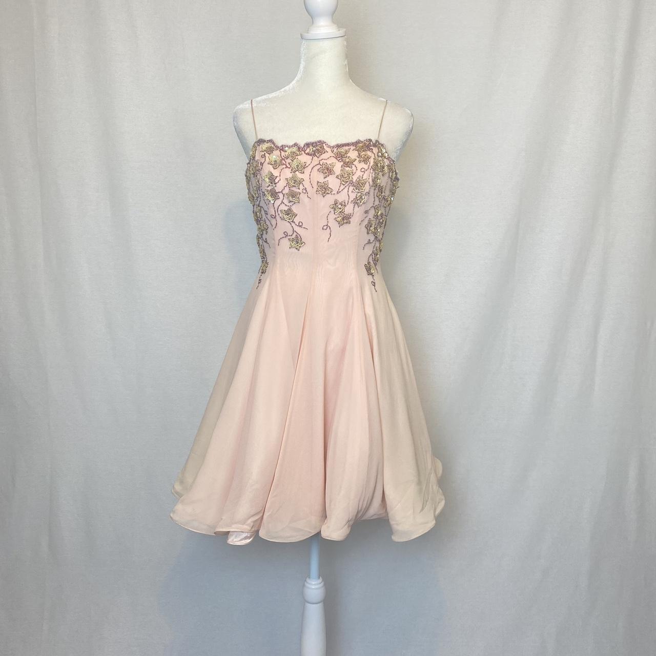 Robe de soirée courte en mousseline de soie, rose clair, brillante, douce, élégante, délicate, florale, perlée, paillettes, robe de bal, robe de soirée, robe de bal, robe de bal nv3828