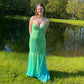 Grüne Mode elegante V-Ausschnitt exquisite Perlen Spaghetti-Trägern lange Tüll elegante Ballkleid Abendkleid Partykleid nv3679