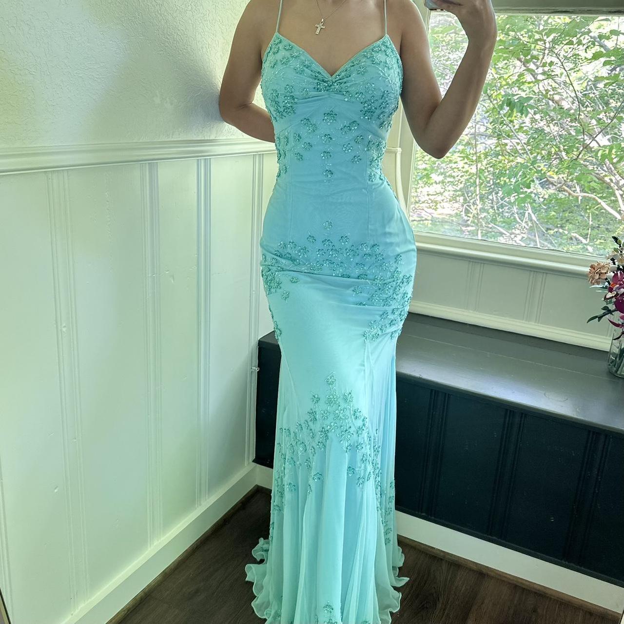 Blau wunderschöne exquisite Perlen lange Chiffon Ballkleid Abendkleid Partykleid nv4615