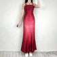 Vintage Rot/Rosa Farbverlauf Perlen Stickerei Lange Satin Formale Kleid Ballkleid Gothic Vampir nv5403
