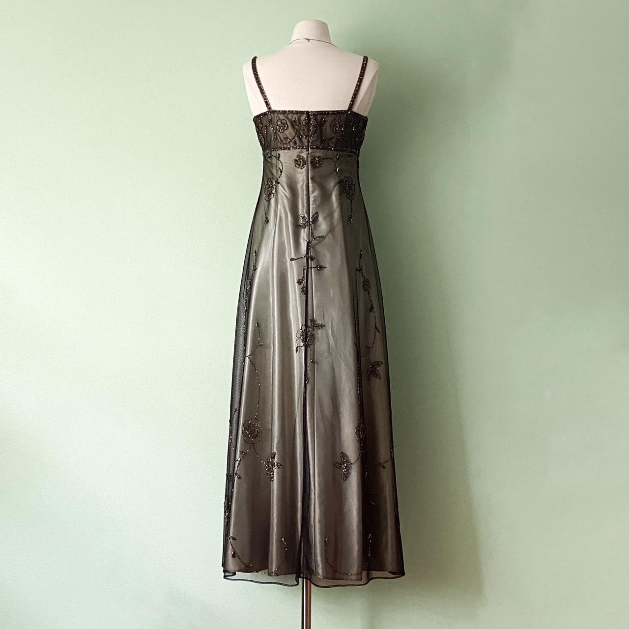 NiceVestidos - Goldfarbenes, zartes Blumenkleid mit Perlen, Vintage-Kleid, langes Tüll-Ballkleid für Damen, NV5647