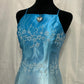 Blau Vintage Mode Gradienten Floral Perlen Elegante Lange Satin Party Kleid Abendkleid Ballkleid nv4600