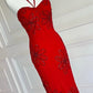 Robe de soirée longue rouge vintage années 90 y2k bohème florale perlée licou robe de bal robe de soirée nv4410