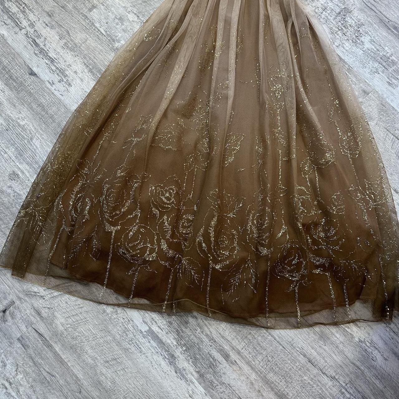 Robe de soirée courte en mousseline de soie à paillettes florales dorées Y2K marron, robe de bal, robe de soirée, robe de fête d'anniversaire, robe de banquet nv4564